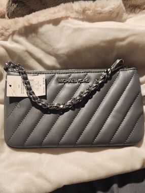 Michael Kors Quilted Diagonal Stitch Chain Strap Wristlet - Gray